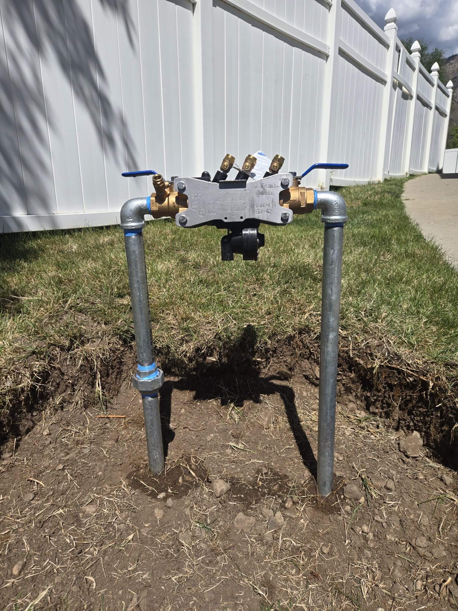 Backflow protector on a freshly installed sprinkler system